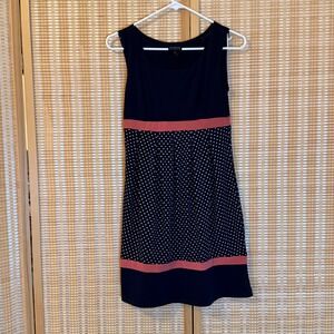 En Focus Studio Navy Blue Polka Dot Empire Waist Sleeveless Dress Pink Trim 6‎